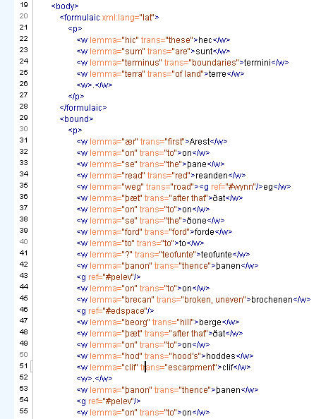 Sample of TEI XML file for the same charter bound in LangScape.